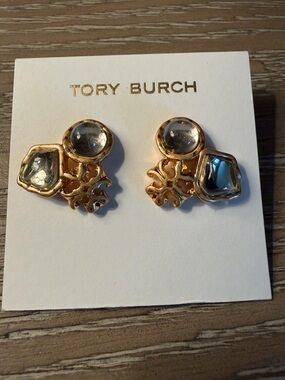 Tory Burch - Gold-Tone Logo & Crystal Drop Earrings